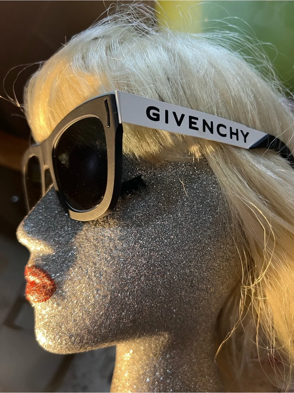 Givenchy Matte Black and White Logo-Temple Square Sunglasses Brand New w. case!